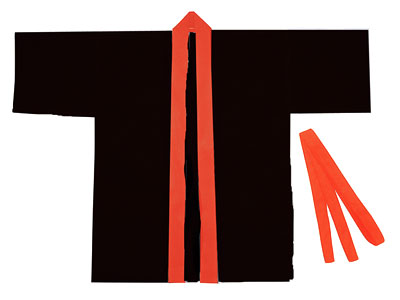 カラー不織布ハッピ子供用J黒(赤襟)の商品画像